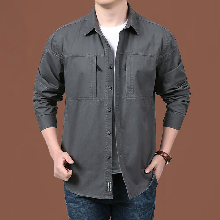 Herren nan leichtes Baumwoll-Utility-Overshirt mit zwei verdeckten Brusttaschen und klassischem Kentkragen Echo Archiv