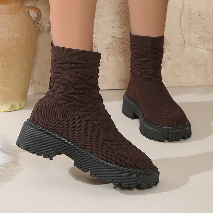 Damen Strick‑Sock‑Boots mit elastischem Schaft und grober Lug‑Sohle Echo Archiv