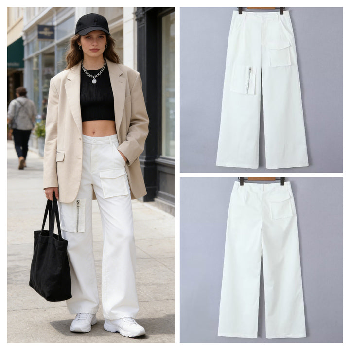 Damen Weite Cargo-Hose mit hoher Taille und Utility-Taschen Echo Archiv