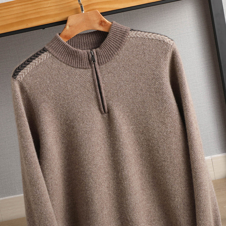 Herren Halbzip-Rollkragenpullover aus Kaschmir-Mix mit feiner Rippkante Echoarchiv