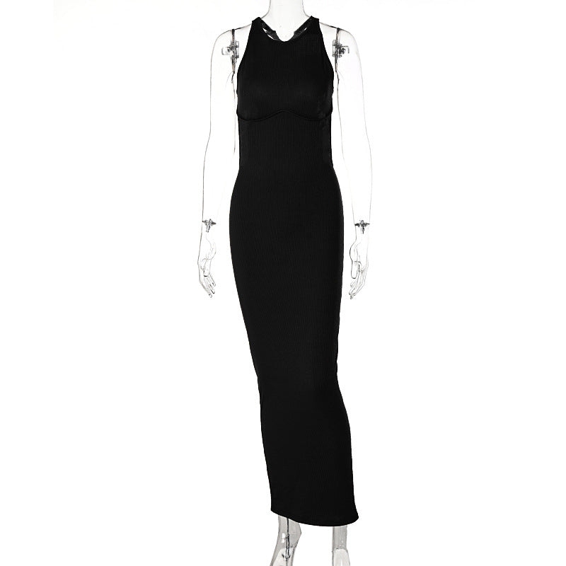 Damen körpernahes Strick-Maxi-Kleid mit raffiniertem Ausschnitt und langen Trägern Echo Archiv