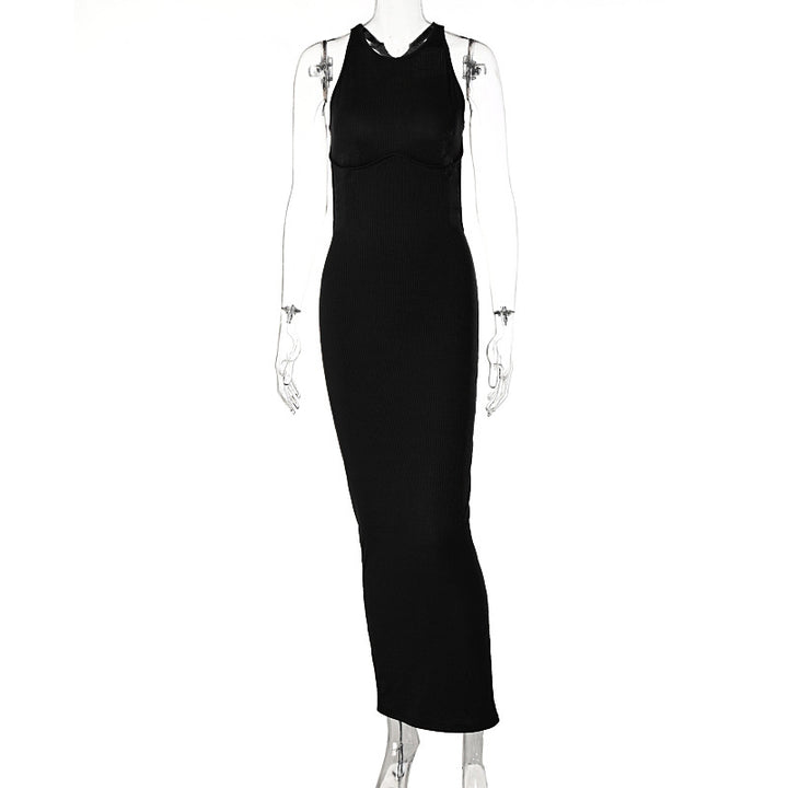 Damen körpernahes Strick-Maxi-Kleid mit raffiniertem Ausschnitt und langen Trägern Echo Archiv
