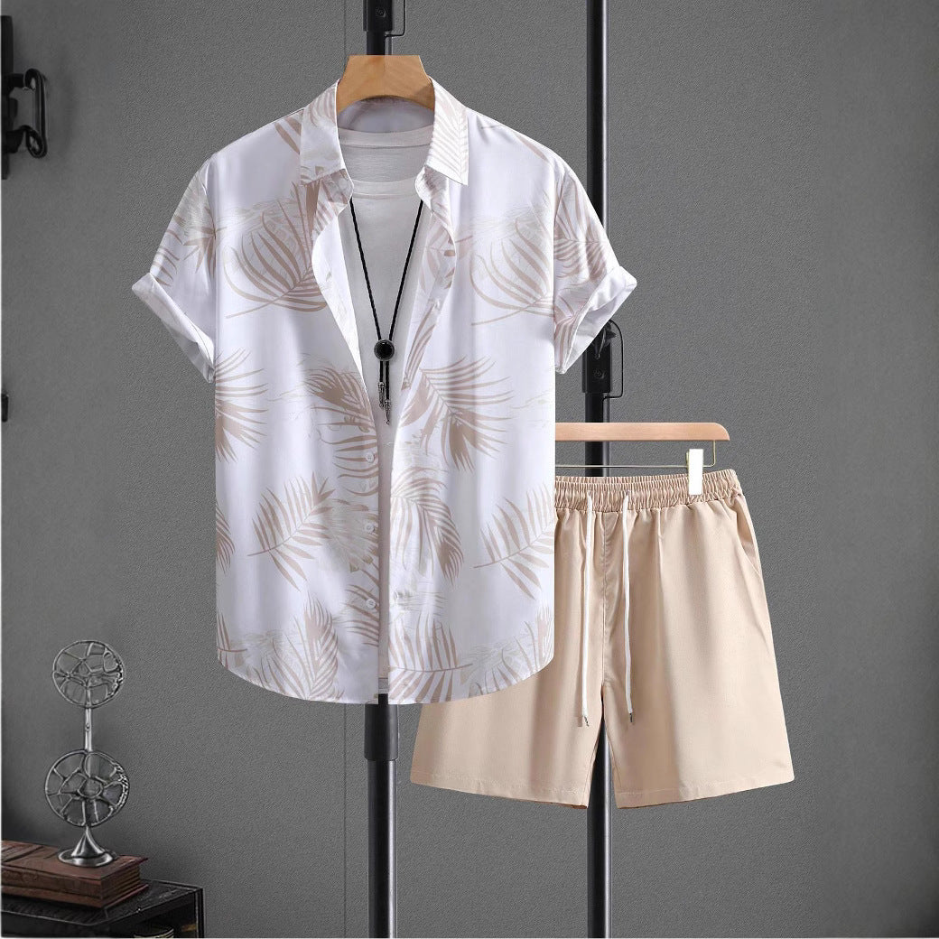 Herren Kurzarmhemd und Shorts Set mit tropischem Muster Echoarchiv