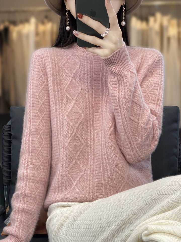 Damen Zopfmuster-Feinstrickpullover mit Ajour-Bahnen und weichem Mohair-Finish Echoarchiv