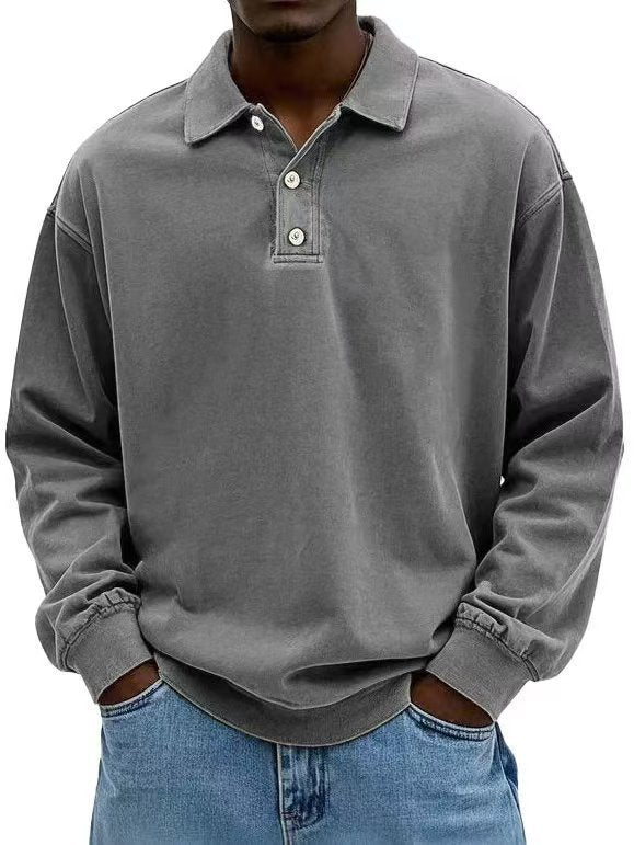 Herren nan lässiges Poloshirt-Sweatshirt mit Kragen, Vintage-Waschung und dreiteiliger Knopfleiste Echo Archiv