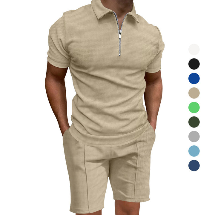 Herren Polo- und Shorts-Set mit modernem Reißverschluss und elastischem Bund Echoarchiv