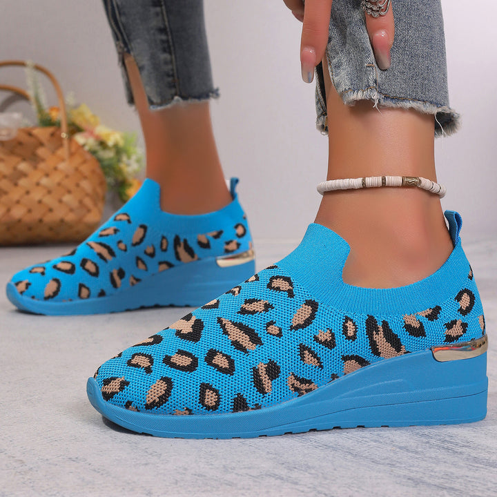 Damen  Sock-Sneaker mit elastischem Strickoberteil Leopardmuster und keilprofilsohle Echo Archiv