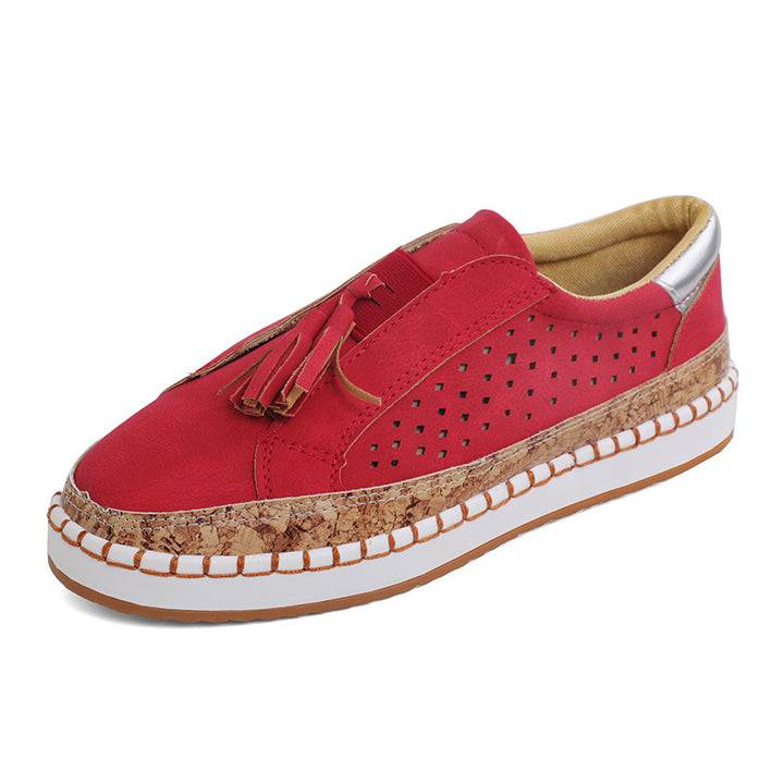 Damen nan perforierter Slip-On Sneaker mit Quasten, Kork-Plateau und dekorativer Handnaht Echo Archiv