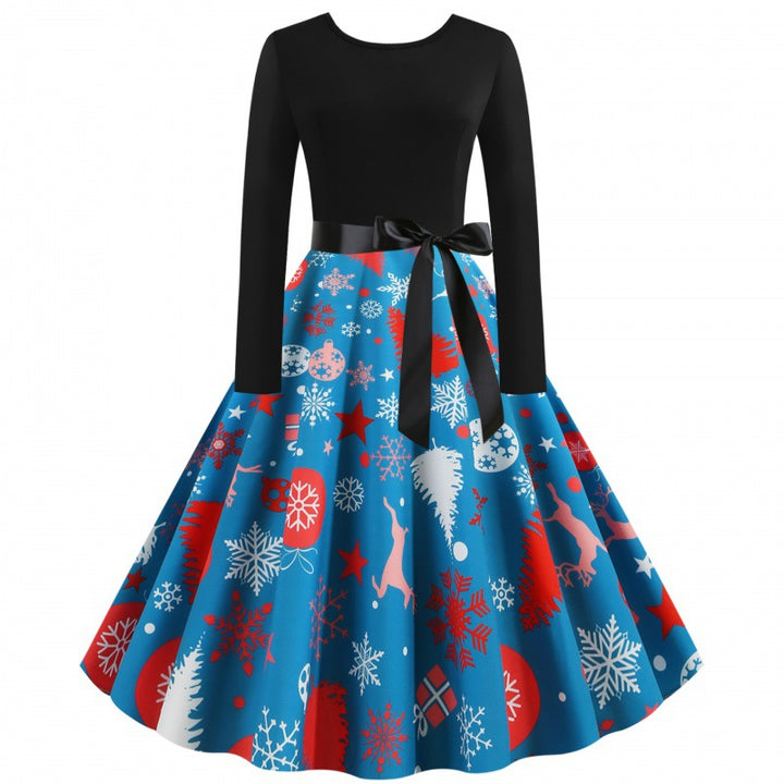 Damen Vintage‑inspirertes Swingkleid mit tailliertem Oberteil, langen Ärmeln und festlichem Tellerrock – Élara