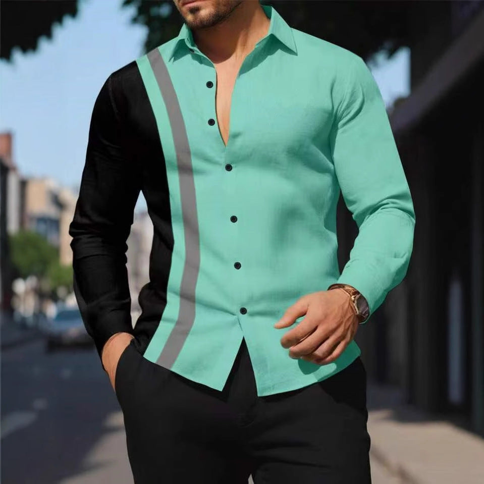 Herren Langarmhemd mit modernem, asymmetrischem Design und Farbblock-Details Echoarchiv
