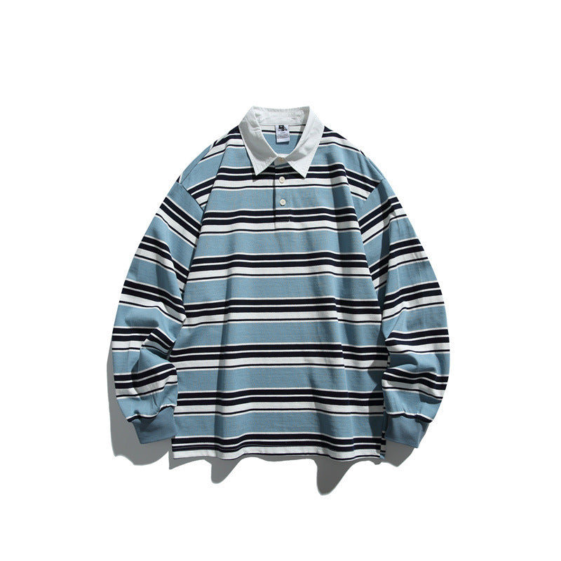 Unisex Gestreiftes Rugby-Polo im Oversize-Cut mit kontrastierendem Hemdkragen Echoarchiv