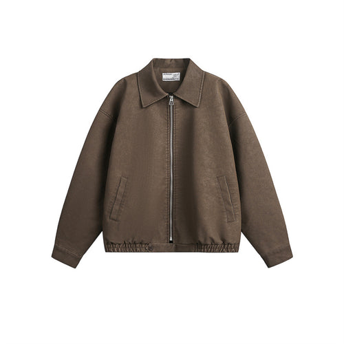 Unisex Boxy-Blousonjacke mit durchgehendem Metallreißverschluss und Hemdkragen Echoarchiv