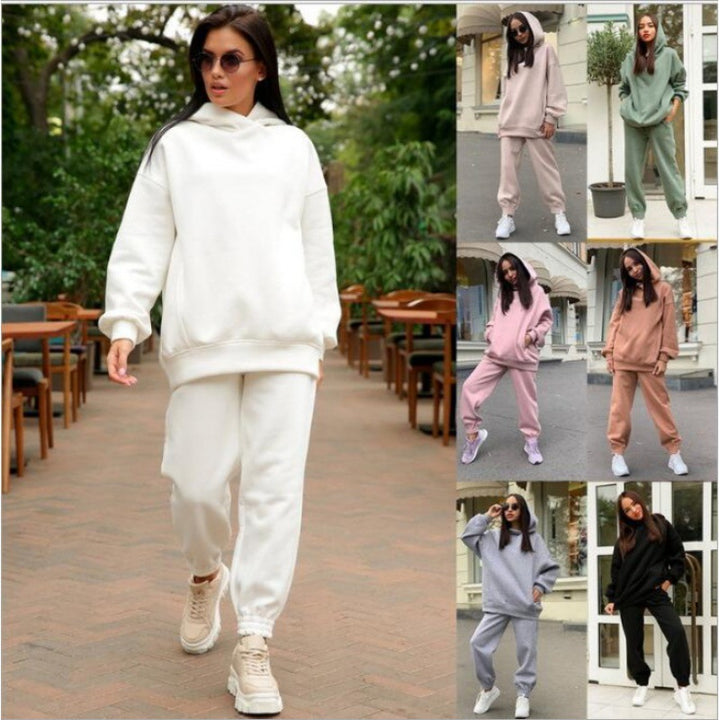 Damen Oversize-Kapuzen-Sweatshirt und Jogginghose Set mit Fleece-Innenseite und elastischen Bündchen – Auréline