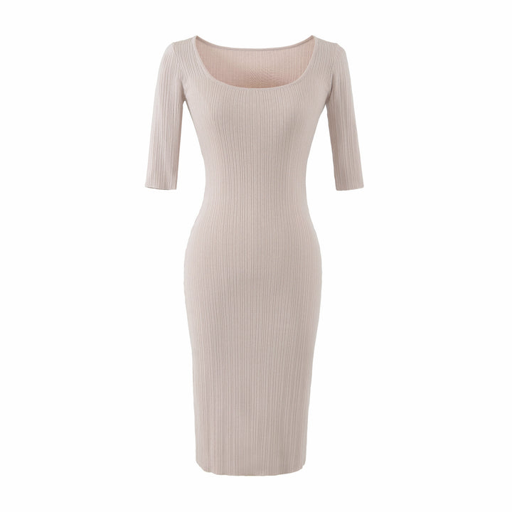 Damen Figurbetontes geripptes Midikleid aus Stretch-Strick Echoarchiv