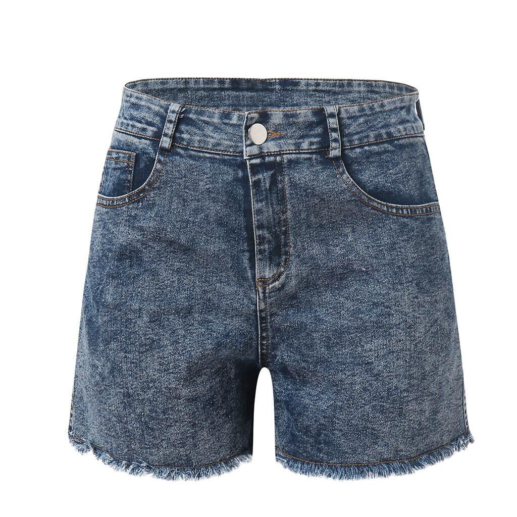Damen hoch taillierte Denim-Shorts mit fransigem Saum Echo Archiv