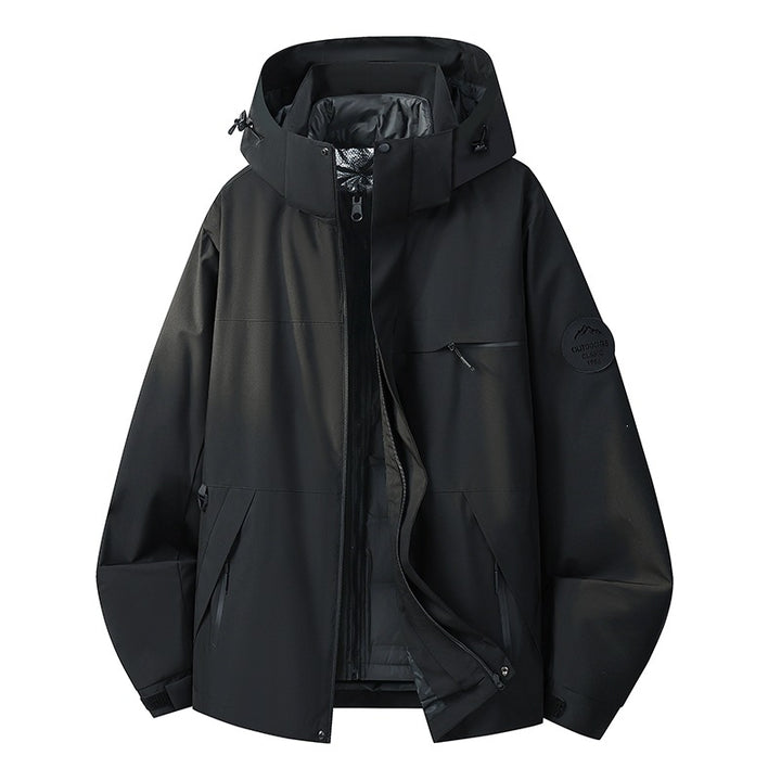 Herren Wasserdichte Outdoor-Softshelljacke mit Kapuze, hohem Stehkragen & Reißverschlusstaschen Echoarchiv