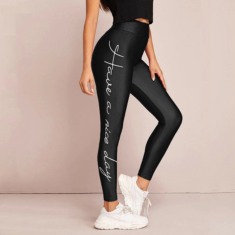 Damen Sportleggings mit inspirierendem Schriftzug und hohem Bund Echoarchiv