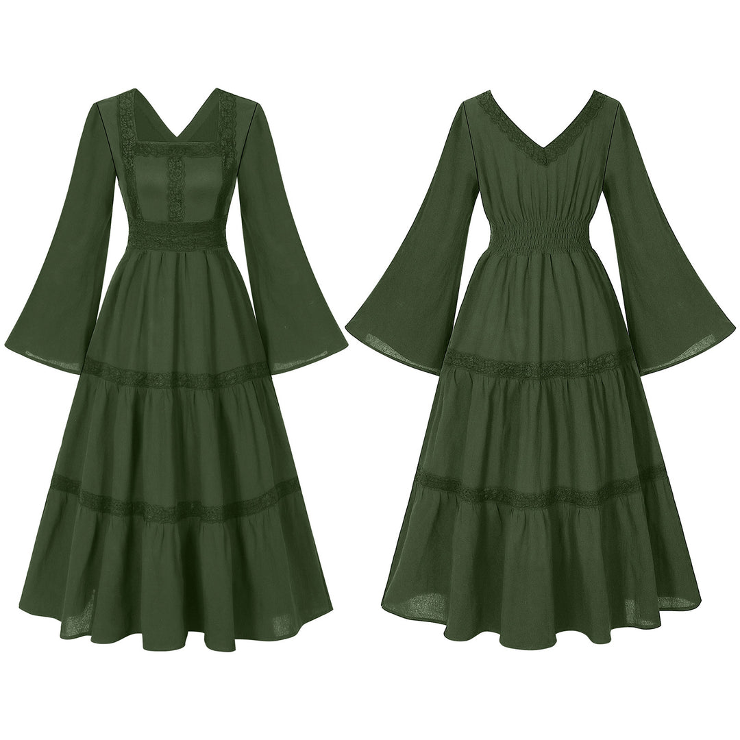 Damen romantisches Maxikleid mit Carmen-Ausschnitt, Puffärmeln, tailliertem Mieder und seitlicher Raffung – Valéora