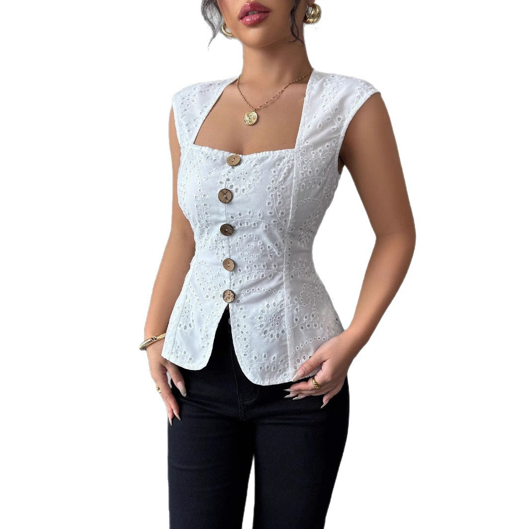 Damen Elegantes Oberteil mit Knopfdetails Echo Archiv