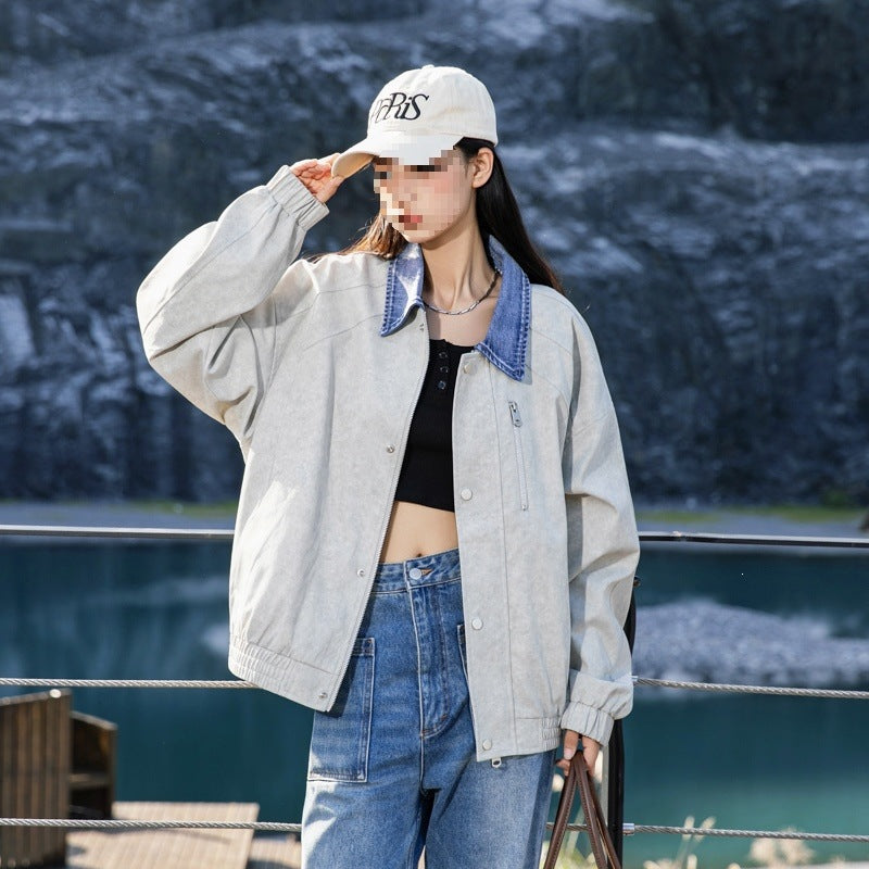 Damen Oversize-Übergangsjacke mit Jeanskragen, Druckknopfleiste & elastischen Bündchen Echoarchiv