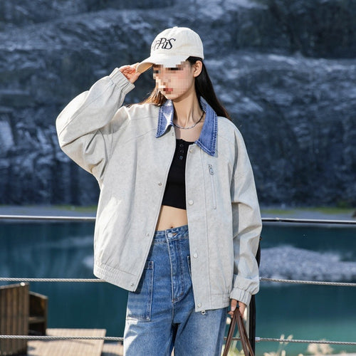 Damen Oversize-Übergangsjacke mit Jeanskragen, Druckknopfleiste & elastischen Bündchen Echoarchiv
