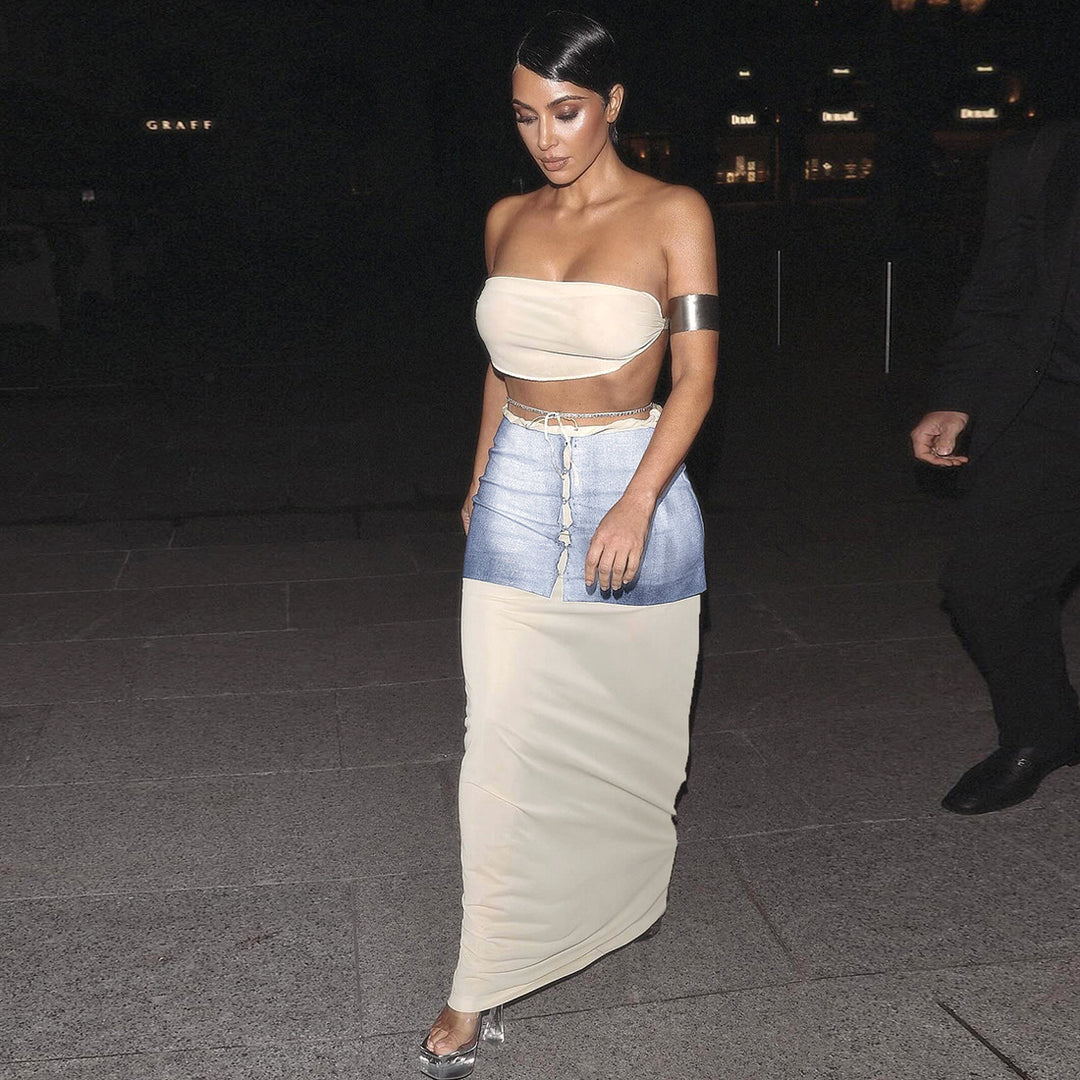 Damen Maxi-Kleid mit transparentem Rock und bauchfreier Oberpartie Echo Archiv