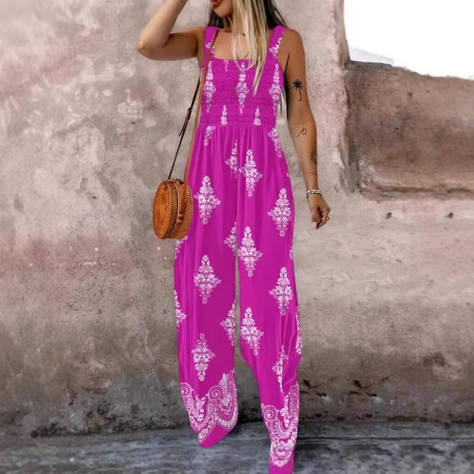 Damen Jumpsuit mit elastischem Taillenbund und floralen Verzierungen Echo Archiv