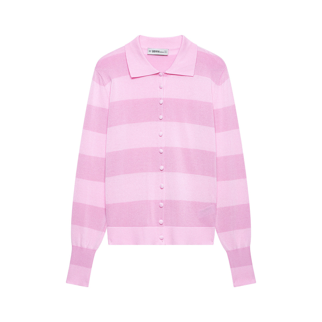 Damen Gestreifte Cropped Polo‑Strickjacke mit kastiger Silhouette und Rippbündchen Echoarchiv