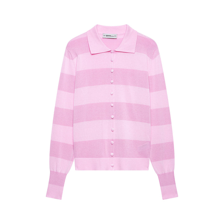 Damen Gestreifte Cropped Polo‑Strickjacke mit kastiger Silhouette und Rippbündchen Echoarchiv