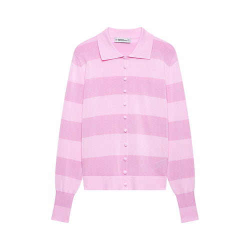Damen Gestreifte Cropped Polo‑Strickjacke mit kastiger Silhouette und Rippbündchen Echoarchiv