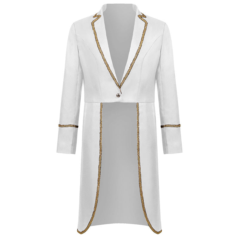 Damen nan langer taillierter Blazer-Mantel mit goldener Kettendetail und einreihigem Verschluss Echo Archiv