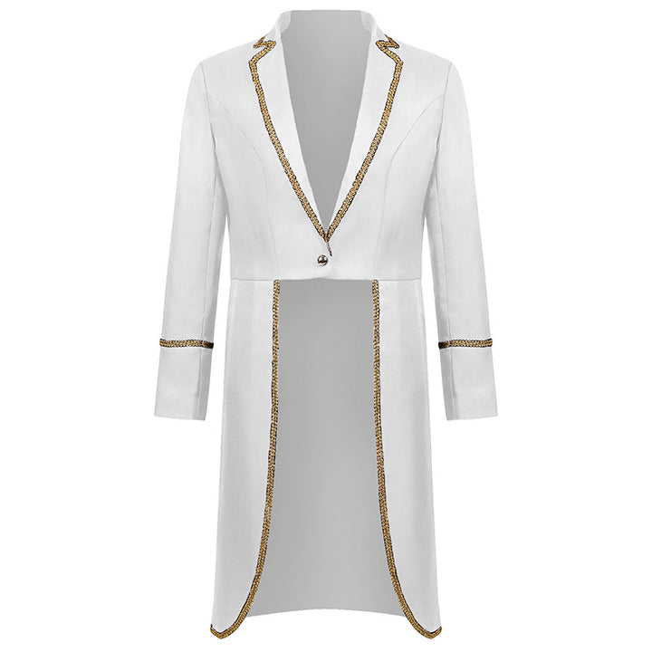 Damen nan langer taillierter Blazer-Mantel mit goldener Kettendetail und einreihigem Verschluss Echo Archiv