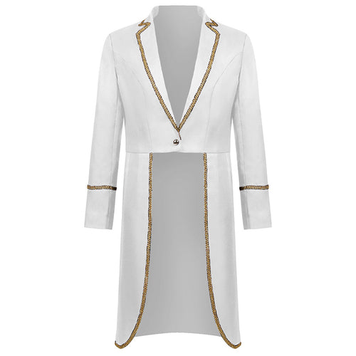 Damen nan langer taillierter Blazer-Mantel mit goldener Kettendetail und einreihigem Verschluss Echo Archiv