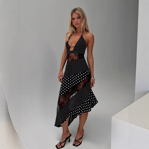 Damen Halterkleid mit transparenten Einsätzen und asymmetrischem Saum Echo Archiv
