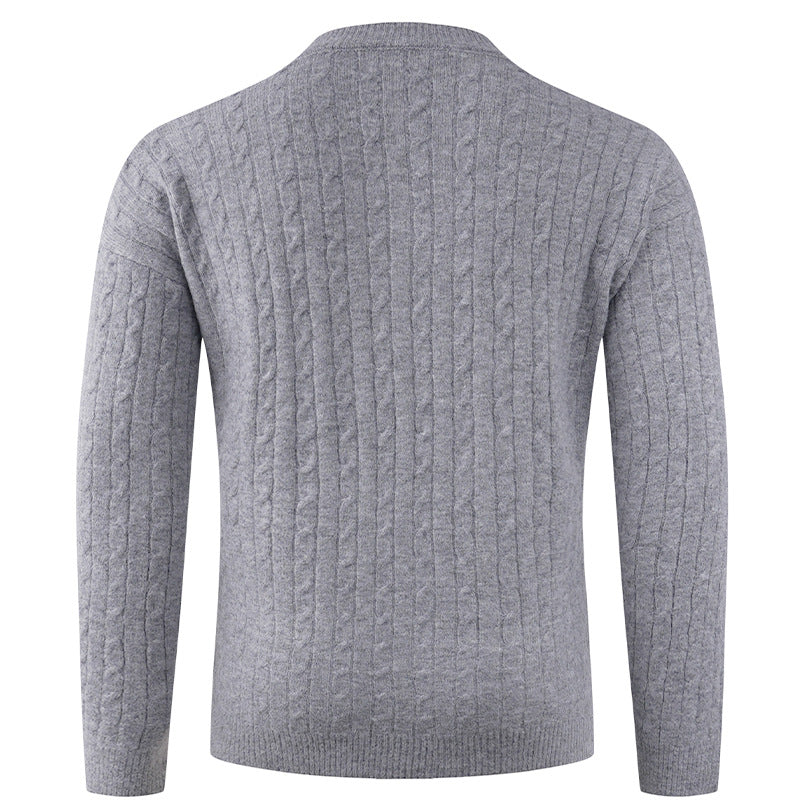 Herren Grobstrickpullover mit modernem Schalkragen und Knopfdetails Echoarchiv
