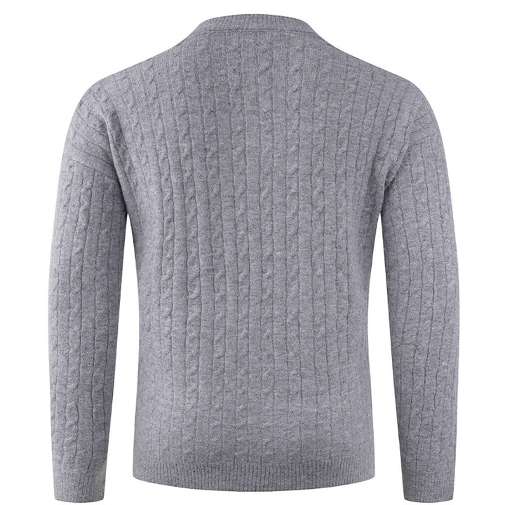 Herren Grobstrickpullover mit modernem Schalkragen und Knopfdetails Echoarchiv