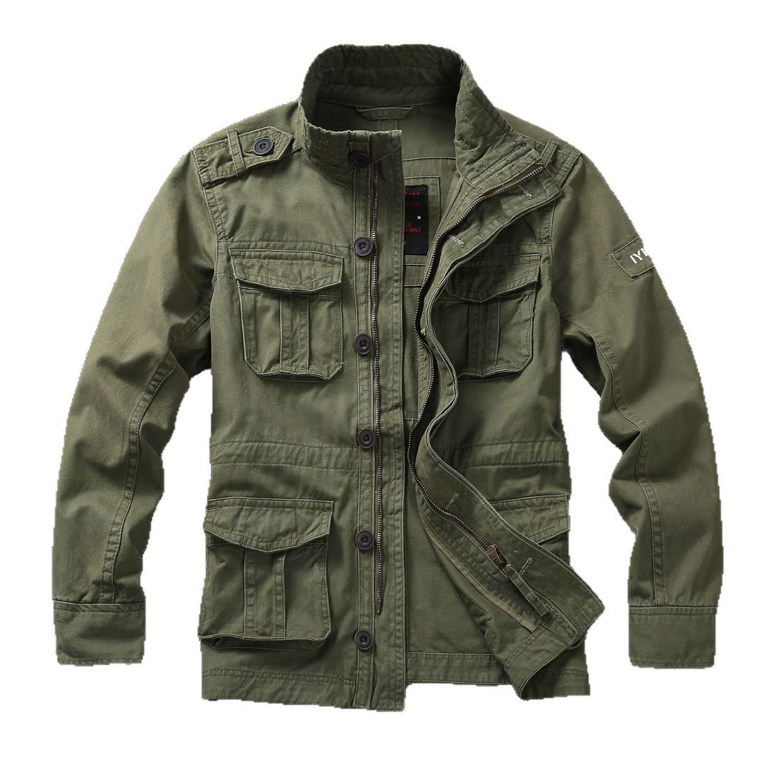 Herren Militärische Feldjacke aus Baumwoll-Mix mit Stehkragen und Multifunktionstaschen Echoarchiv