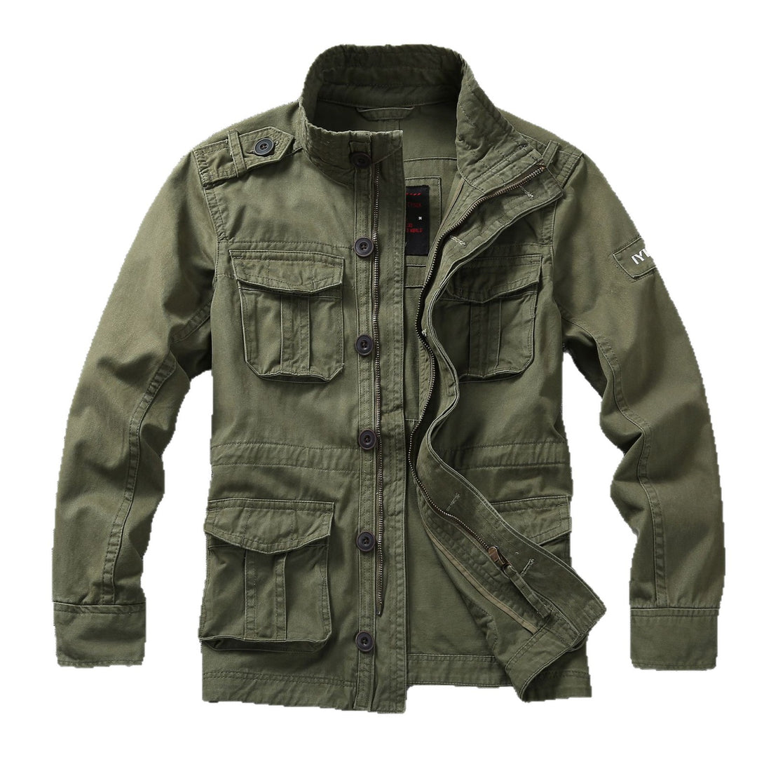 Herren Militärische Feldjacke aus Baumwoll-Mix mit Stehkragen und Multifunktionstaschen Echoarchiv