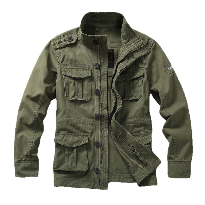 Herren Militärische Feldjacke aus Baumwoll-Mix mit Stehkragen und Multifunktionstaschen Echoarchiv