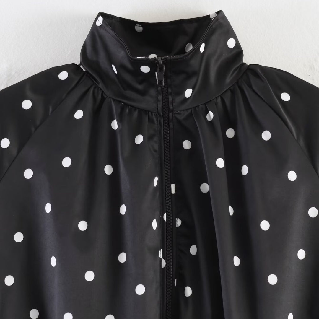 Damen Leichte gepunktete Blousonjacke mit Stehkragen, Reißverschluss und elastischem Saum Echoarchiv