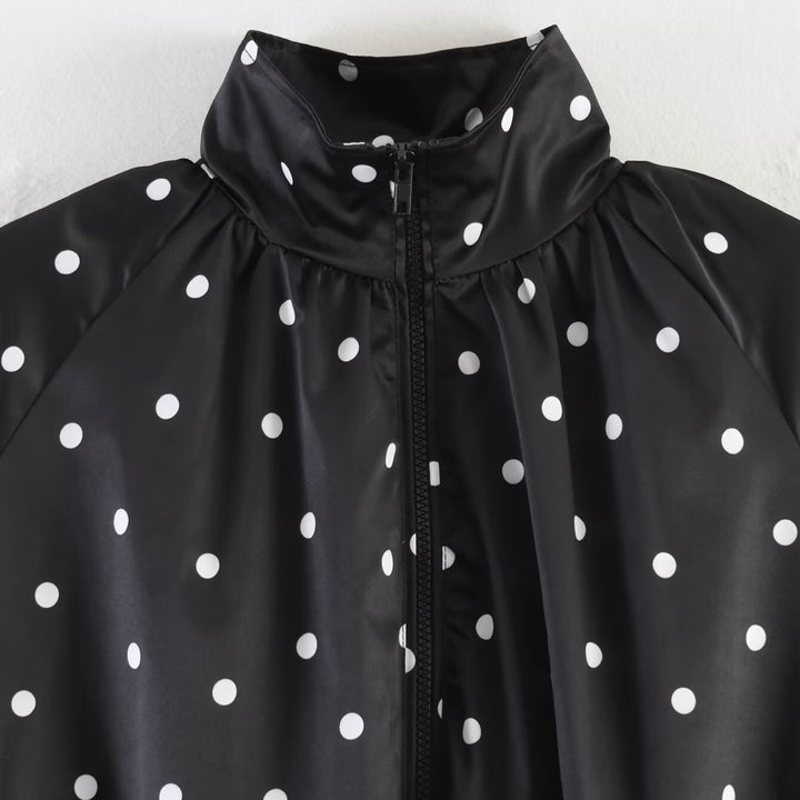 Damen Leichte gepunktete Blousonjacke mit Stehkragen, Reißverschluss und elastischem Saum Echoarchiv