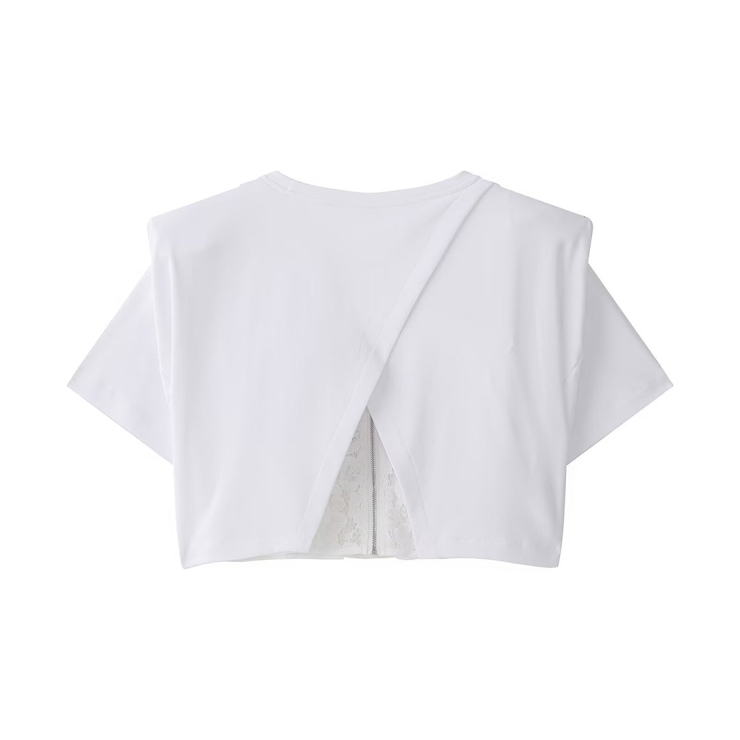 Damen Crop-T-Shirt mit eleganter Spitzenunterlage Echo Archiv