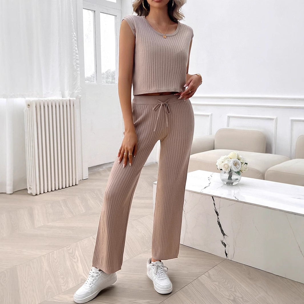 Damen Strick Zweiteiliges Set mit cropped Oberteil und weiter Hose Echo Archiv