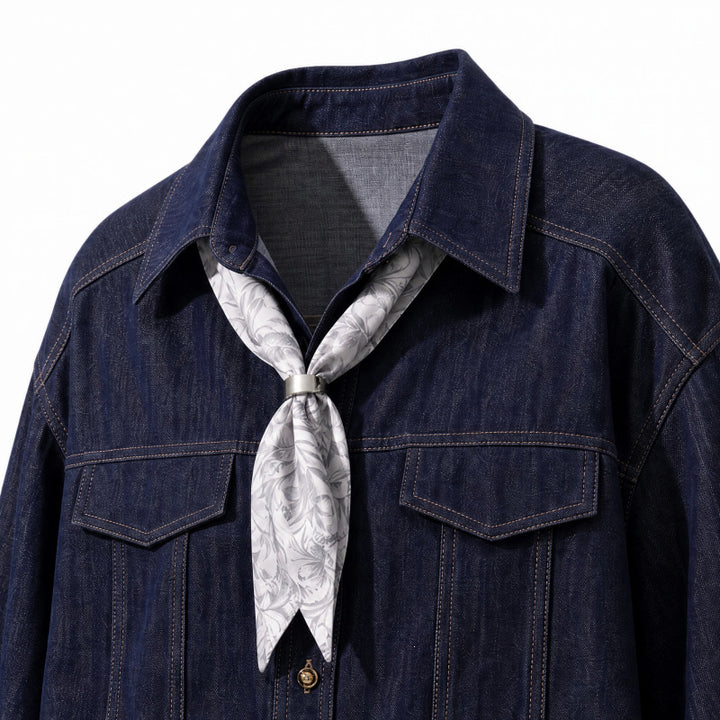 Damen Oversize-Chambray-Hemdbluse mit Ziernähten, Brustklappen & integriertem Halstuch Echoarchiv