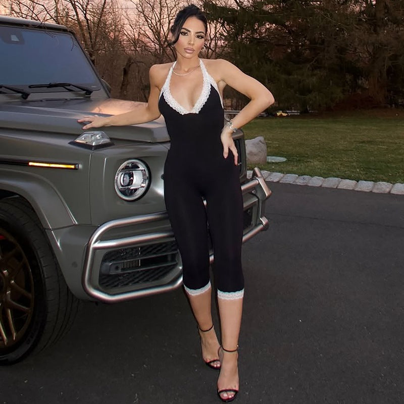 Damen Eleganter Jumpsuit mit Spitzendetails und taillierter Silhouette Echo Archiv