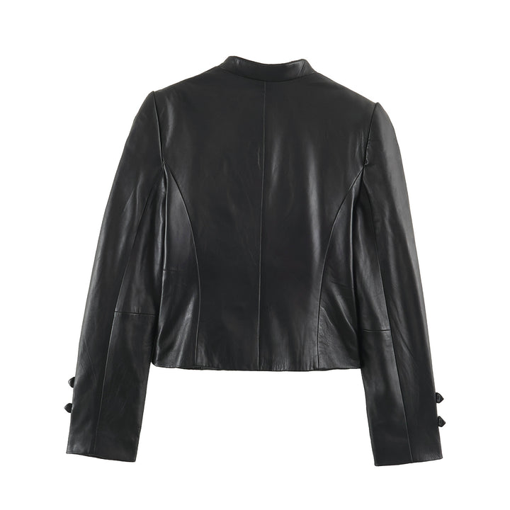 Damen Cropped-Lederoptik-Jacke im militärisch inspirierten Design mit Stehkragen und Zierdöbeln Echo Archiv