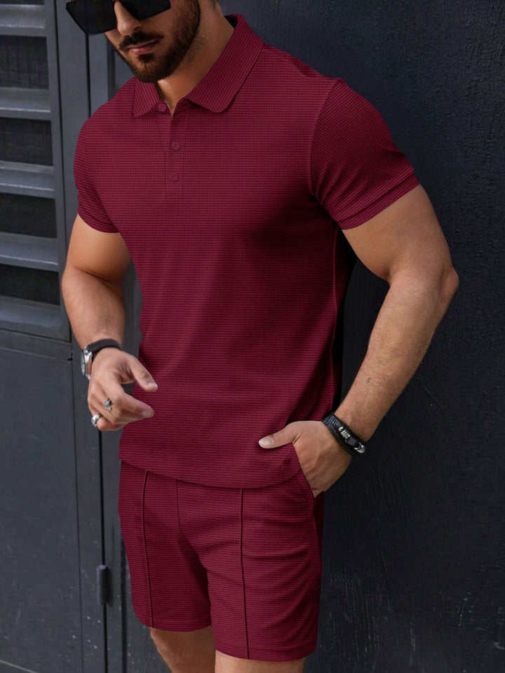 Herren modisches Kurzarm-Polohemd und Shorts Set mit strukturiertem Design Echoarchiv