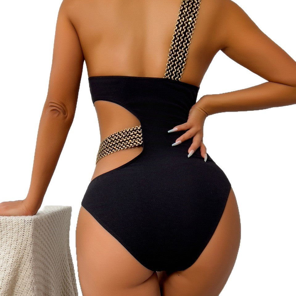 Damen Asymmetrischer Einteiler mit Raffungen und Bildhauer-Detail Echo Archiv