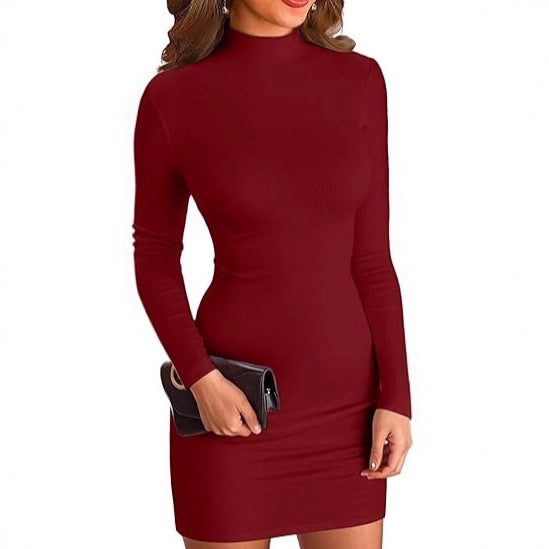 Damen Figurbetontes Rollkragen‑Minikleid aus Stretch‑Jersey mit Langarm – Élara