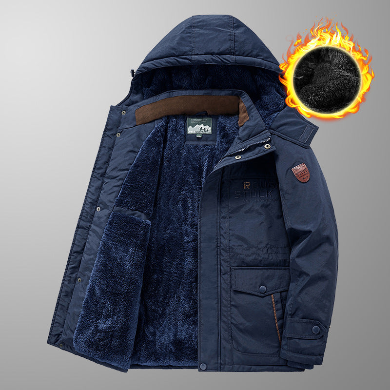 Herren wärmender gefütterter Kapuzenparka mit durchgehendem Teddyfleecefutter und Utility‑Taschen Echoarchiv